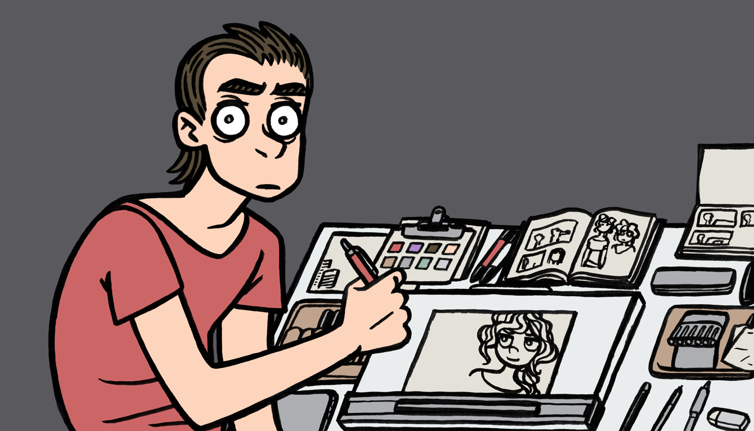 The artist as a kind of Gollum-like creature.